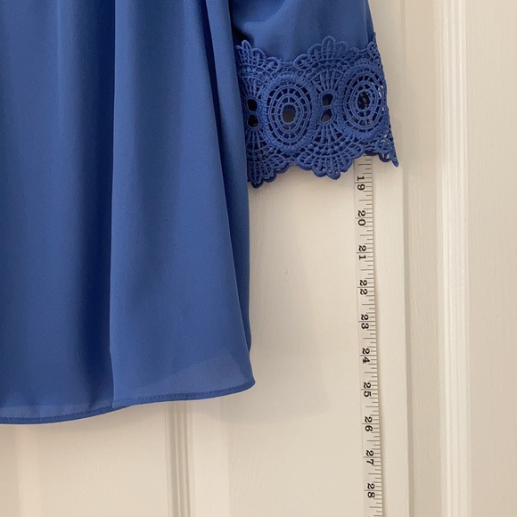 Periwinkle Off the Shoulder 3/4 sleeve Blouse - Picture 9 of 9